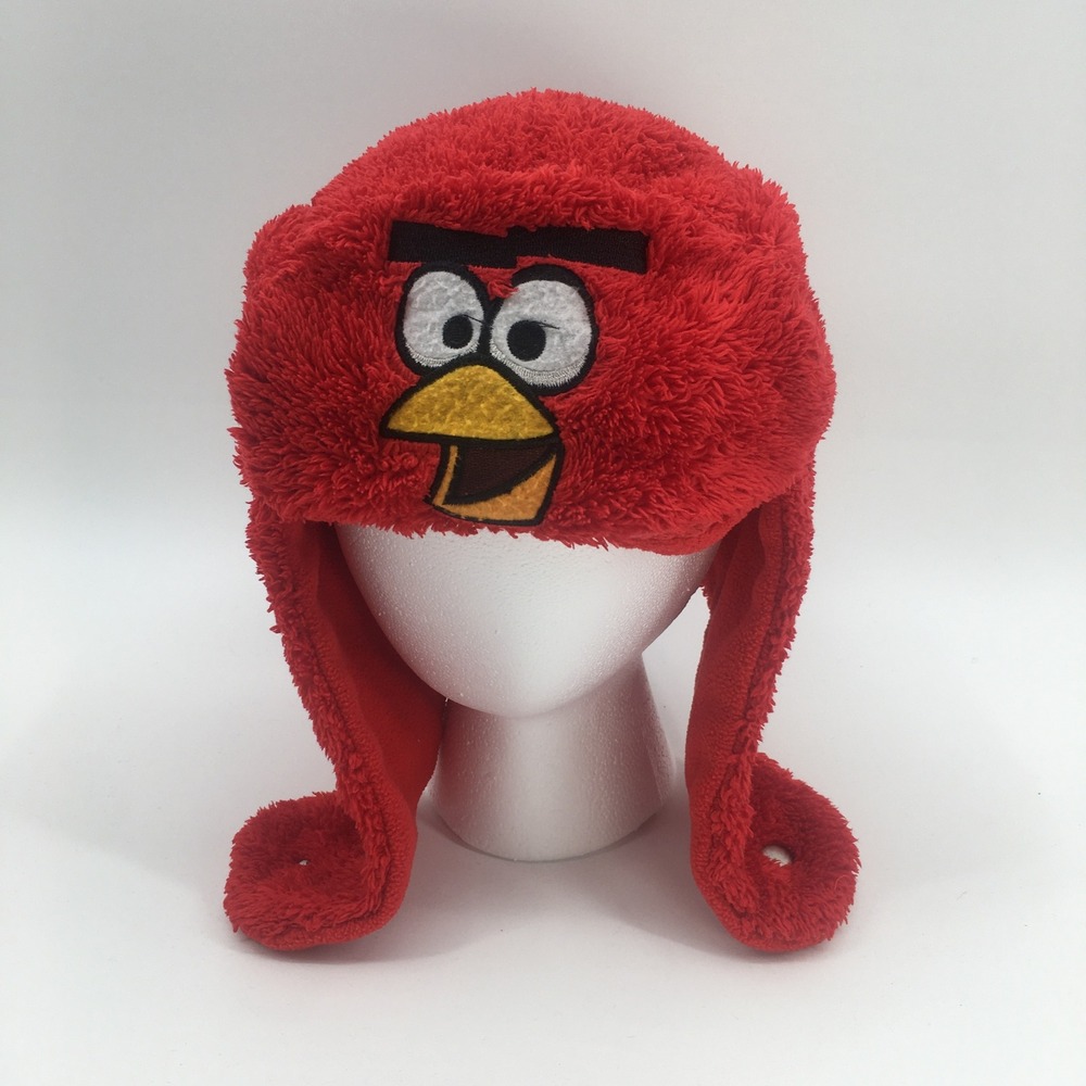 Angry Birds Trapper Hat Kids One Size Red Plush Fuzzy Bird Ear Flap Winter Cap